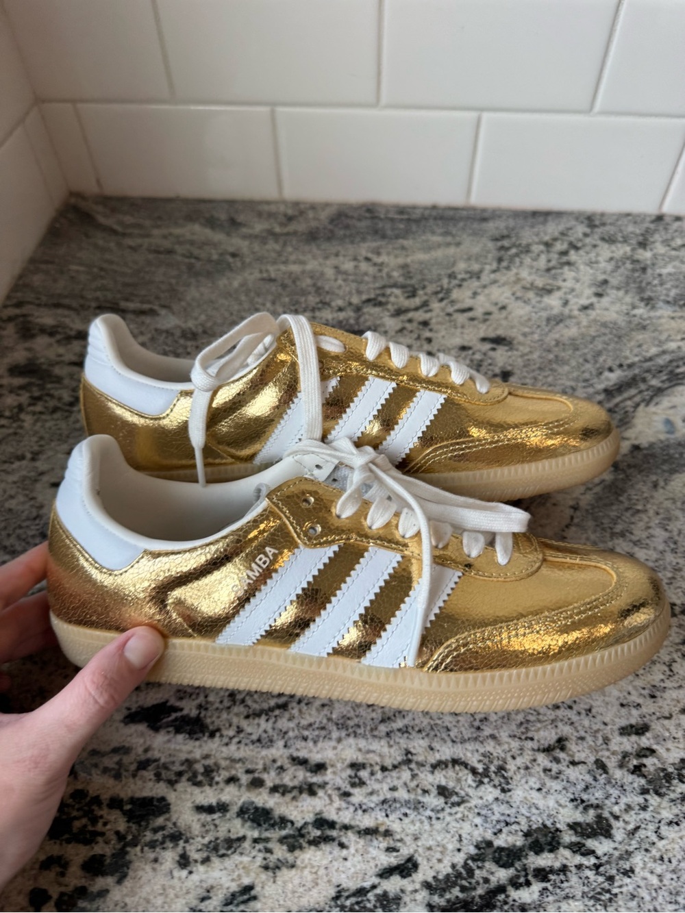 Adidas Samba OG sneakers in metallic gold. Size 7.5. EUC.